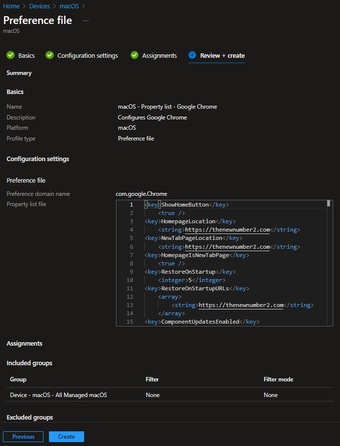 Plist file contents displayed in Intune
